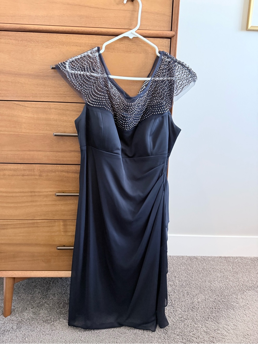 Navy Illusion Beaded Cap Sleeve Wedding Dress